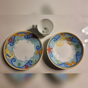 Tiffany & Co. Sailor Collection Plate, Bowl & Cup Made In Japan